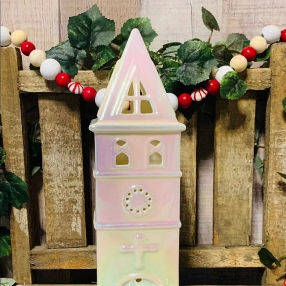 Retired VHTF 3 Piece Pearlized Porcelain Illuminated Village - Picture 3 of 9